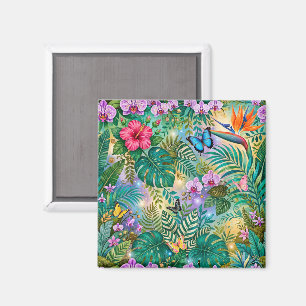 Jungle Fantasy Butterflies Flowers Cheerful Magnet