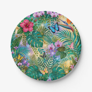 Jungle Fantasy Butterflies Flowers Cheerful Paper Plate