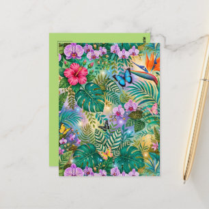 Jungle Fantasy Butterflies Flowers Cheerful Postcard