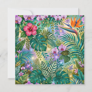 Jungle Fantasy Flowers Purple Green Gold Dreamy Card