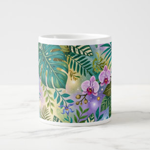 Jungle Fantasy Flowers Purple Green Gold Dreamy Large Coffee Mug