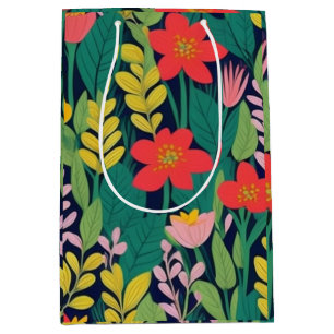 Jungle floral leaves pattern medium gift bag