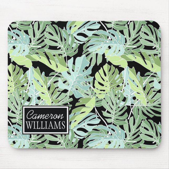 Jungle Floral Pattern | Add Your Name Mouse Pad (Front)