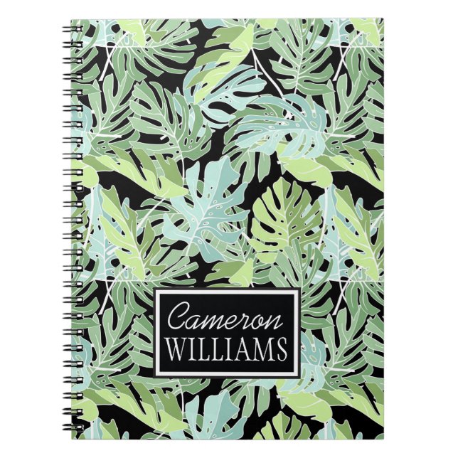 Jungle Floral Pattern | Add Your Name Spiral Notebook (Front)