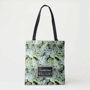 Jungle Floral Pattern Add Your Name Tote Bag