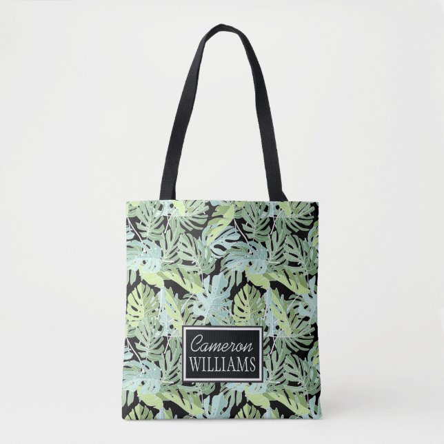 Jungle Floral Pattern | Add Your Name Tote Bag (Front)