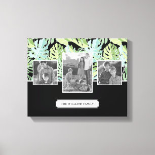 Jungle Floral Pattern Family Photos & Text Canvas Print