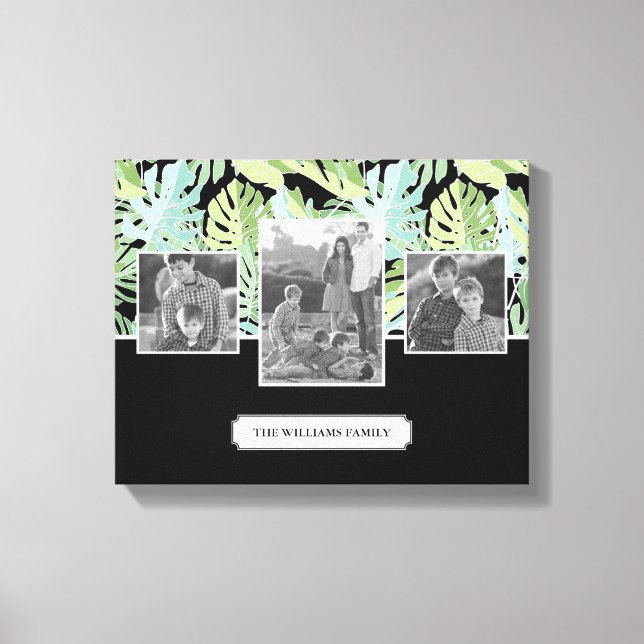 Jungle Floral Pattern | Family Photos & Text Canvas Print (Front)