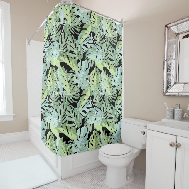 Jungle Floral Pattern Shower Curtain (In Situ)