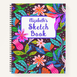 Jungle Flowers Purple Text Notebook