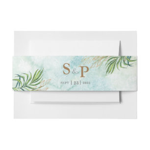 Jungle Foliage Exotic Green Watercolor Invitation Belly Band