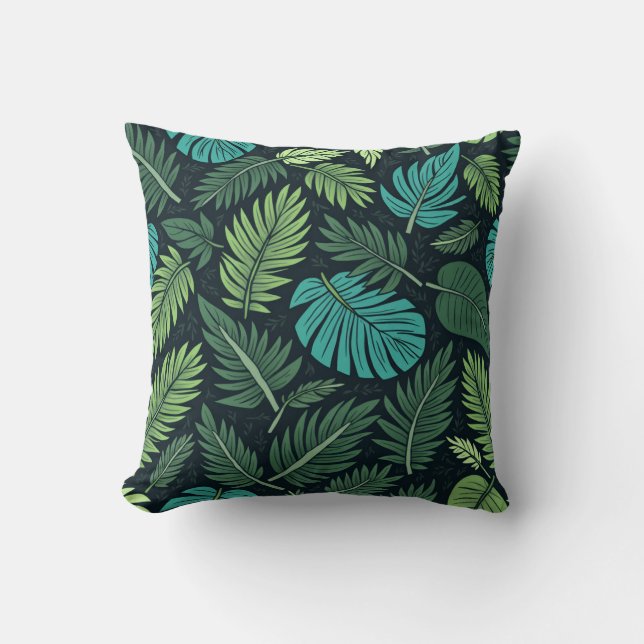 Jungle Foliage Pattern – Lush Tropical Leaf Design Cushion (Front)