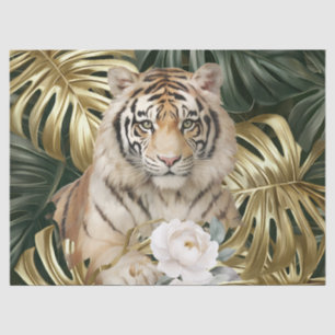 Jungle Foliage Watercolor Floral Tiger Decoupage  Tissue Paper
