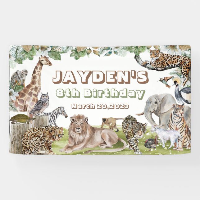 Jungle Forest Wild Animals Birthday Banner (Horizontal)