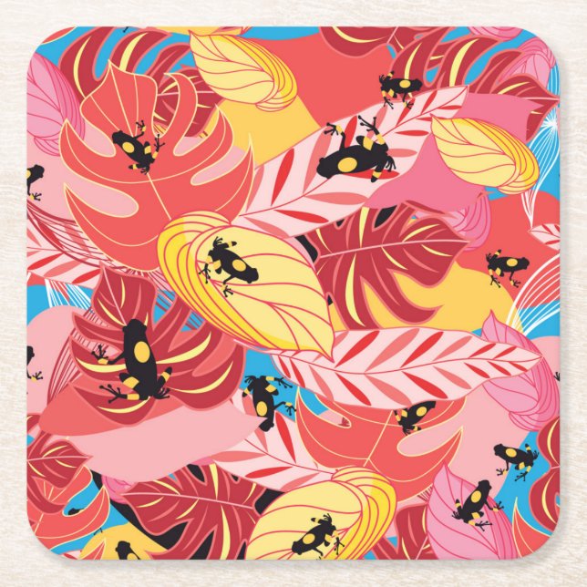 Jungle Frogs Square Paper Coaster (Front)