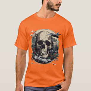 Jungle Fury: Skull, Smoke, and Fighter Jet T-Shirt