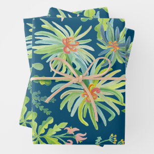 Jungle Garden Watercolor Botanical Floral Wrapping Paper Sheet