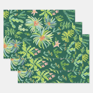 Jungle Garden Watercolor Botanical Floral Wrapping Paper Sheet
