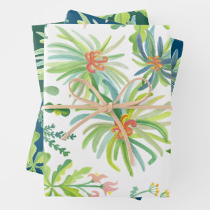 Jungle Garden Watercolor Botanical Floral Wrapping Paper Sheet