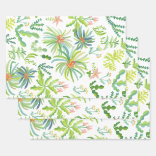 Jungle Garden Watercolor Botanical Floral Wrapping Paper Sheet