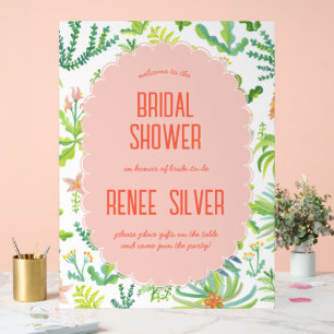 Jungle Garden Watercolor Custom BRIDAL SHOWER Acrylic Sign