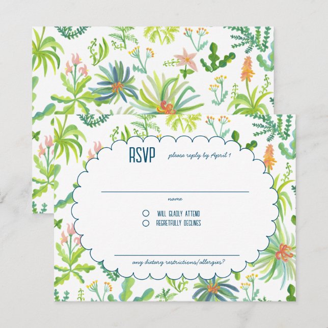 Jungle Garden Watercolor Custom BRIDAL SHOWER RSVP Card (Front/Back)