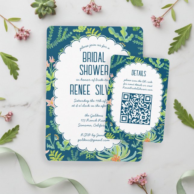 Jungle Garden Watercolor Custom QR BRIDAL SHOWER Enclosure Card (Jungle Garden Watercolor hand-painted Custom QR BRIDAL SHOWER Enclosure Card
)