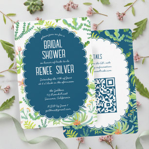 Jungle Garden Watercolor Custom QR  BRIDAL SHOWER Invitation