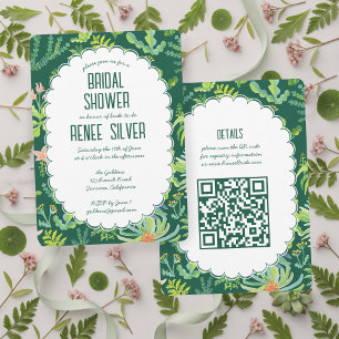 Jungle Garden Watercolor Custom QR  BRIDAL SHOWER Invitation