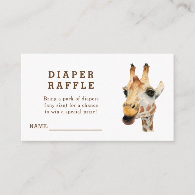 Jungle Giraffe Baby Shower Diaper Raffle Card (Front)