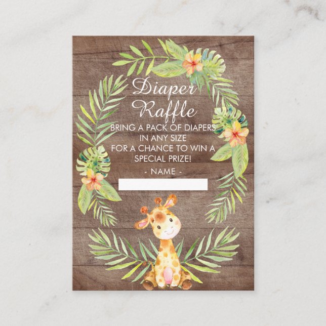 Jungle Giraffe Baby Shower Diaper Raffle Enclosure Card (Front)