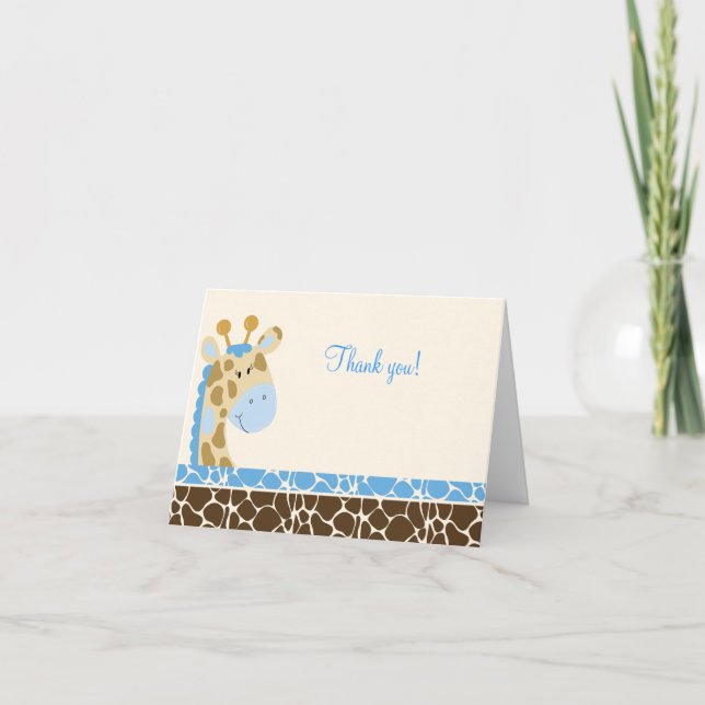 Jungle Giraffe (Blue) Folded Thank you notes (Front)