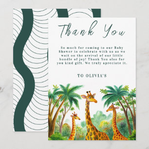Jungle Giraffe Cute Elegant Hello Baby shower Thank You Card