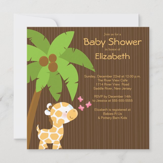 Jungle Giraffe Neutral Baby Shower Invitations (Front)