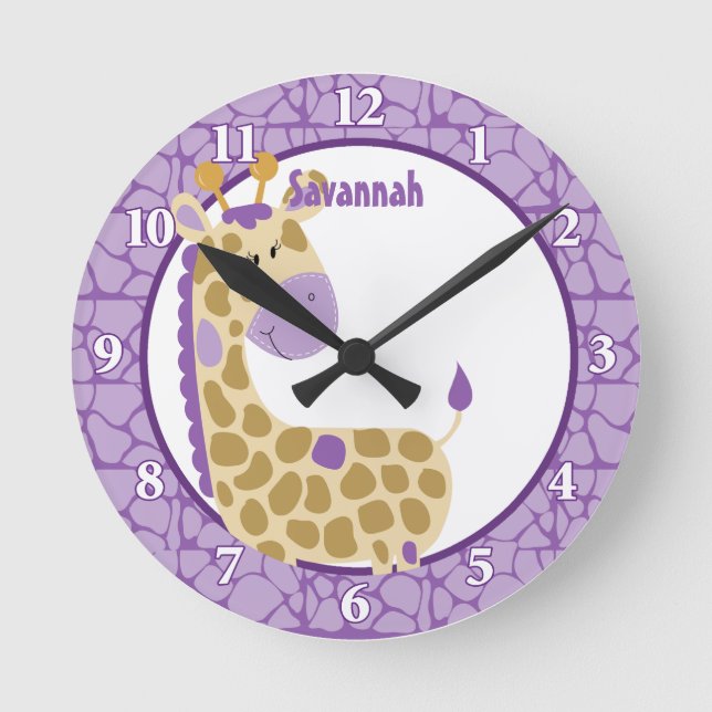 Jungle Giraffe Wall Clock (Purple) Add a Name (Front)