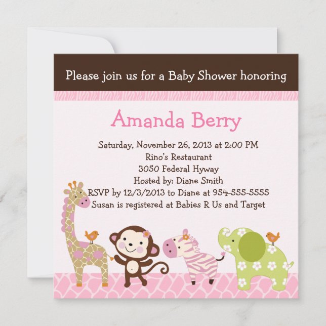 Jungle Girl Animals Baby Shower Invitation (Front)