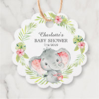 Jungle Girl Elephant Baby Shower Favour Gift Tag