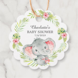 Jungle Girl Elephant Baby Shower Favour Gift Tag
