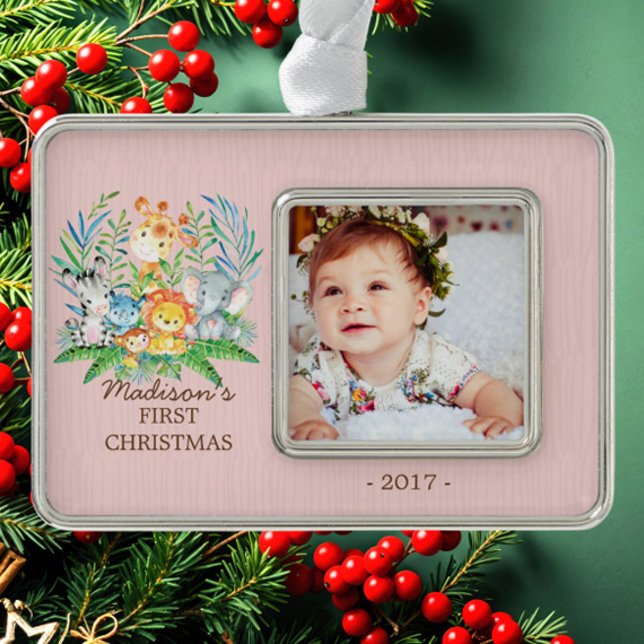 Jungle Girls Baby's 1st Christmas Photo Ornament (Creator Uploaded)