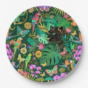 Jungle Golden Fantasy Surreal Exotic Paper Plate