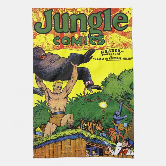 Jungle Gorilla's Lair Vintage Comics Tea Towel (Vertical)