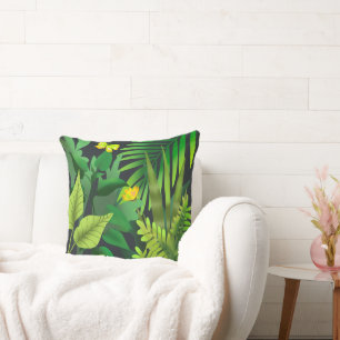 Jungle green and yellow butterflies throw pillow