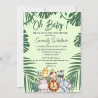 Jungle Green Foilage Wild cute Animals Invitation