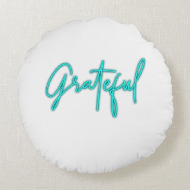 Jungle Green "Grateful" Print Round Pillow (Back)