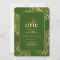 Jungle Green Wild One Birthday Party Invitation