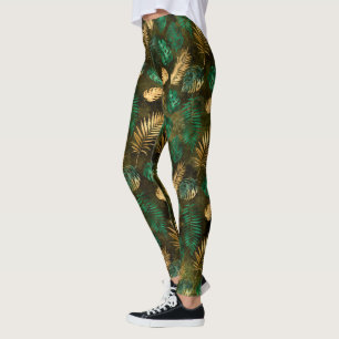 Jungle Green Yellow Tropical Palm Leaves Leggings