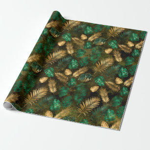 Jungle Green Yellow Tropical Palm Leaves Wrapping Paper