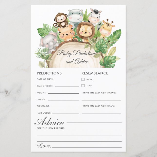 Jungle Greenery Baby Predictions & Advice Shower (Front)