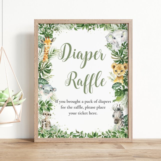 Jungle Greenery Baby Shower Diaper Raffle Sign (Creator Uploaded)