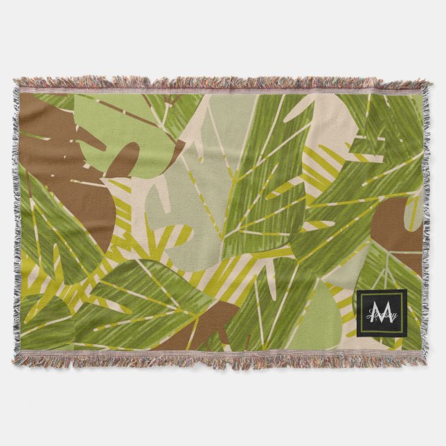 Jungle Greenery Safari Leaf Tropical Hand Drawn   Throw Blanket (Front)